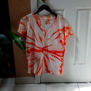 Orange Tie Dye Womens v-neck M